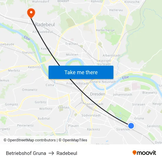Betriebshof Gruna to Radebeul map