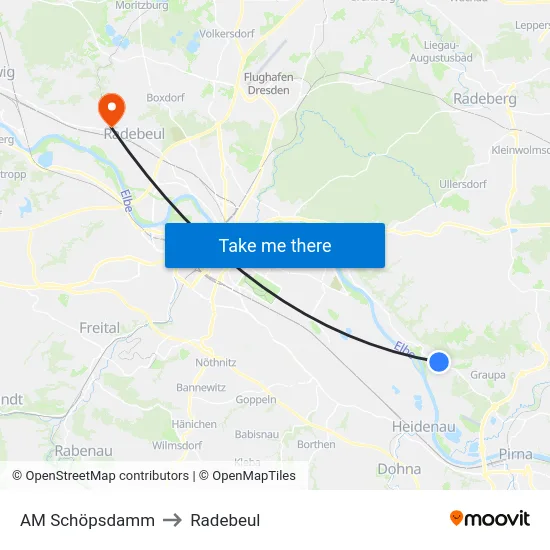AM Schöpsdamm to Radebeul map