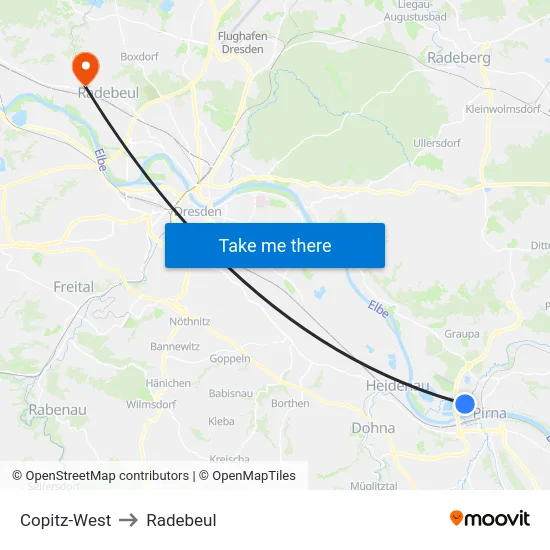 Copitz-West to Radebeul map