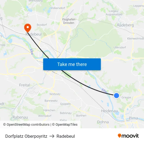 Dorfplatz Oberpoyritz to Radebeul map