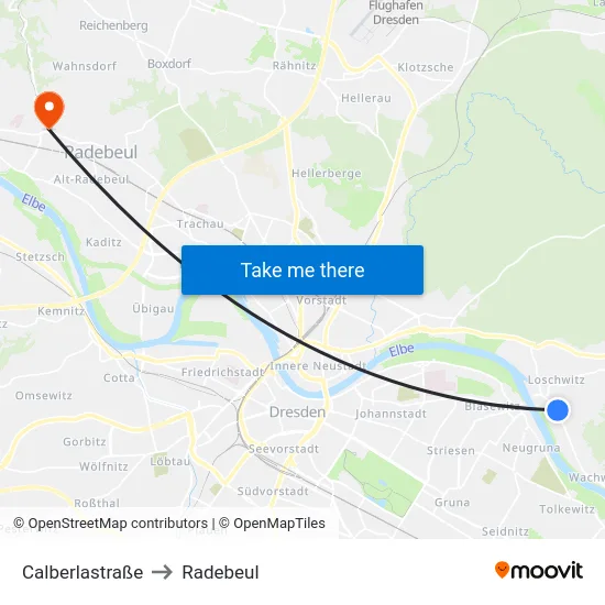 Calberlastraße to Radebeul map