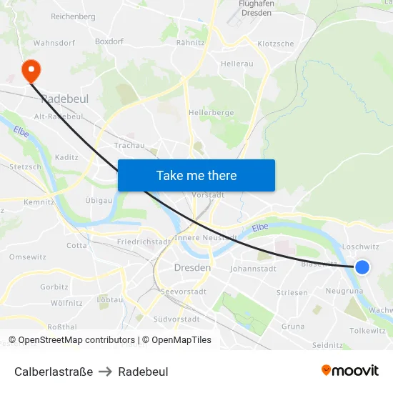 Calberlastraße to Radebeul map