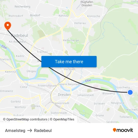 Amselsteg to Radebeul map