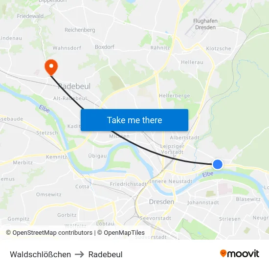 Waldschlößchen to Radebeul map