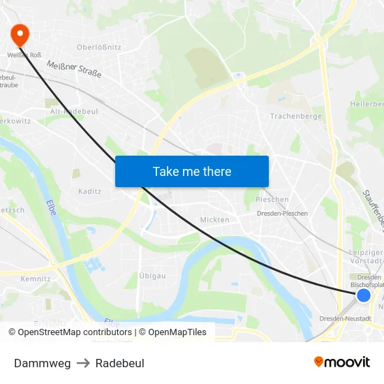 Dammweg to Radebeul map
