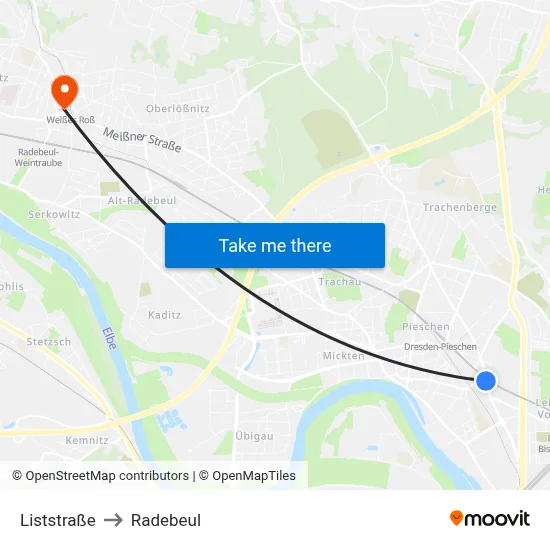 Liststraße to Radebeul map