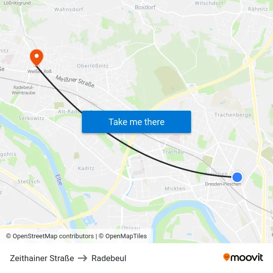 Zeithainer Straße to Radebeul map