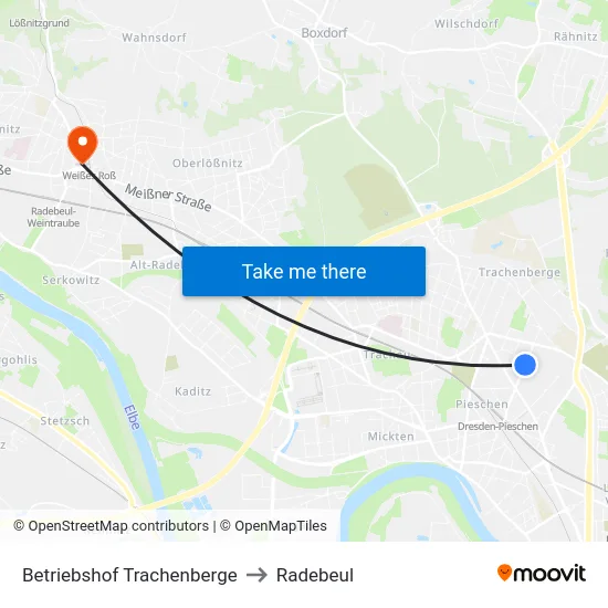 Betriebshof Trachenberge to Radebeul map