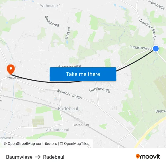 Baumwiese to Radebeul map