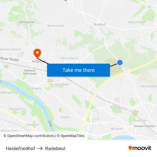 Heidefriedhof to Radebeul map