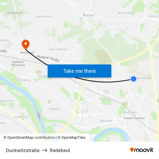 Duckwitzstraße to Radebeul map