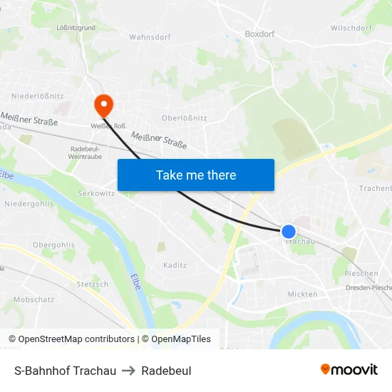 S-Bahnhof Trachau to Radebeul map