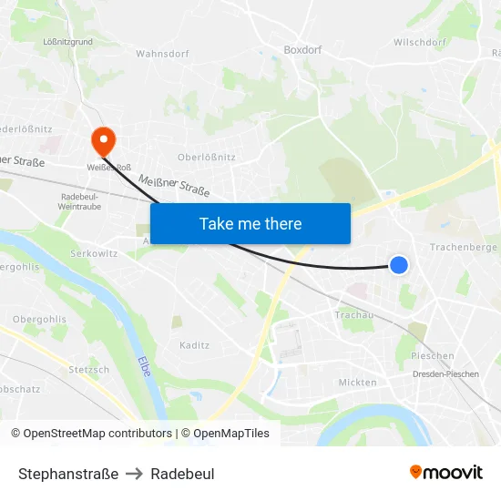 Stephanstraße to Radebeul map