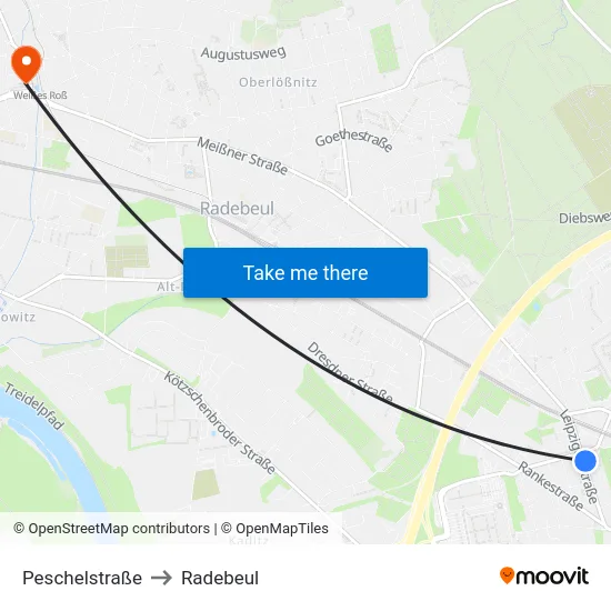 Peschelstraße to Radebeul map