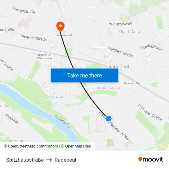 Spitzhausstraße to Radebeul map