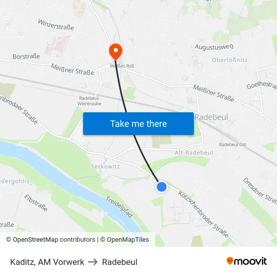 Kaditz, AM Vorwerk to Radebeul map