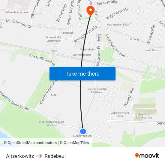 Altserkowitz to Radebeul map