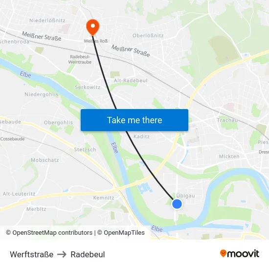 Werftstraße to Radebeul map