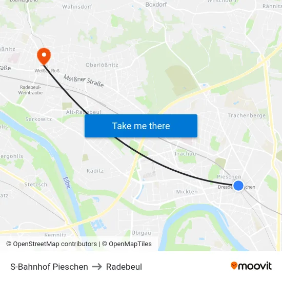 S-Bahnhof Pieschen to Radebeul map