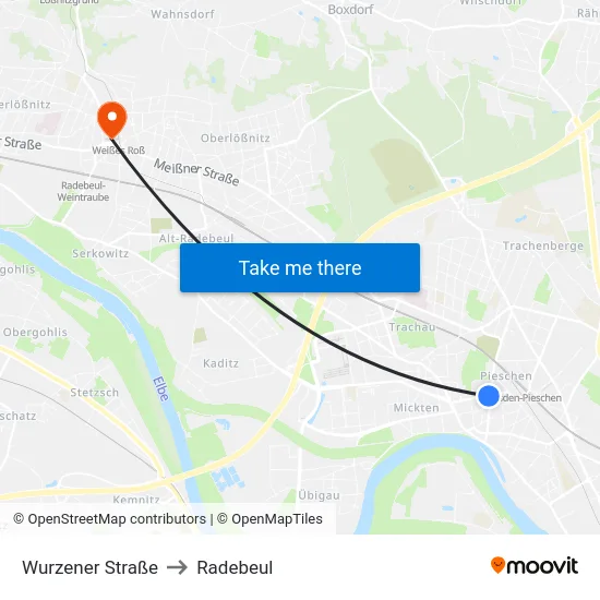 Wurzener Straße to Radebeul map