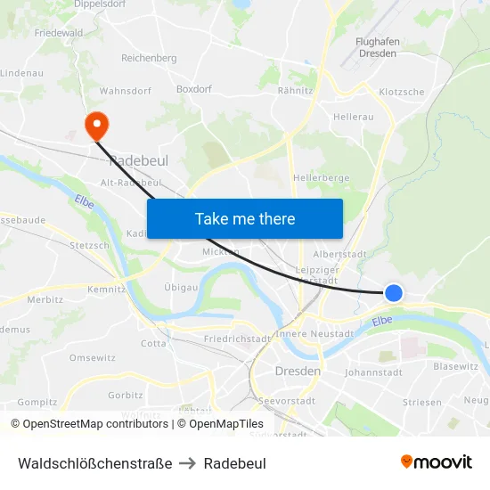 Waldschlößchenstraße to Radebeul map