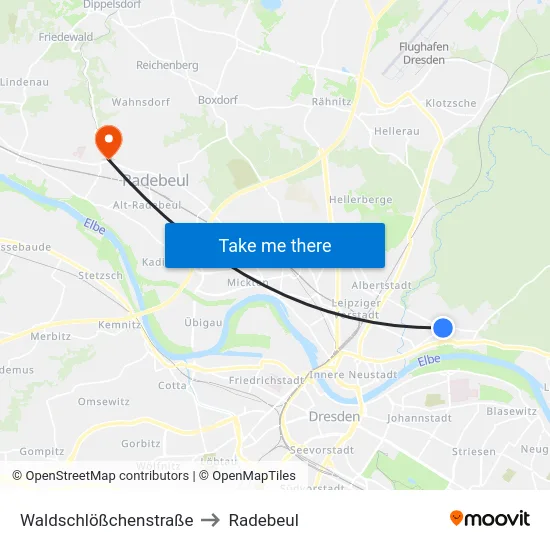 Waldschlößchenstraße to Radebeul map