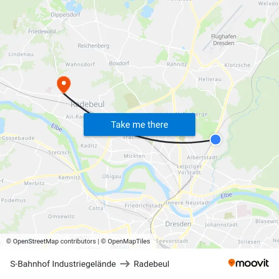 S-Bahnhof Industriegelände to Radebeul map