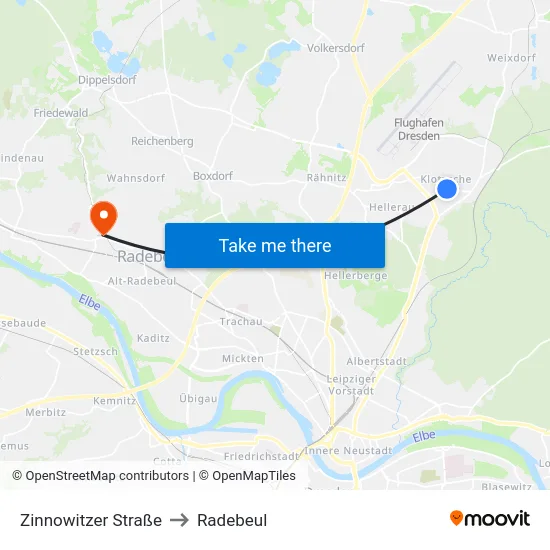 Zinnowitzer Straße to Radebeul map