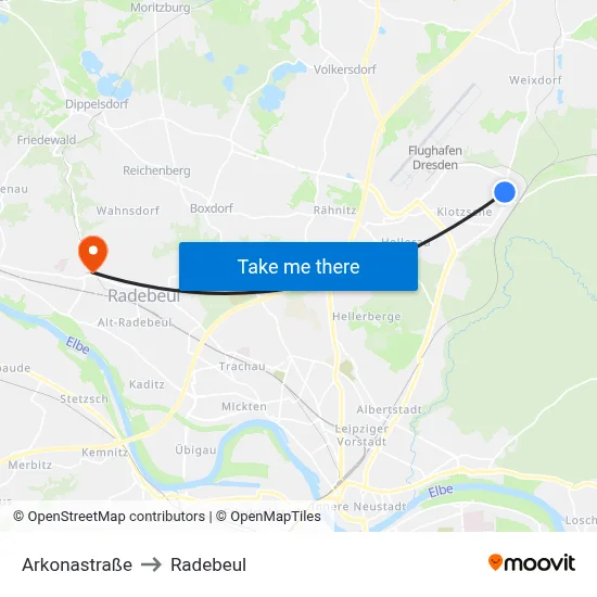 Arkonastraße to Radebeul map