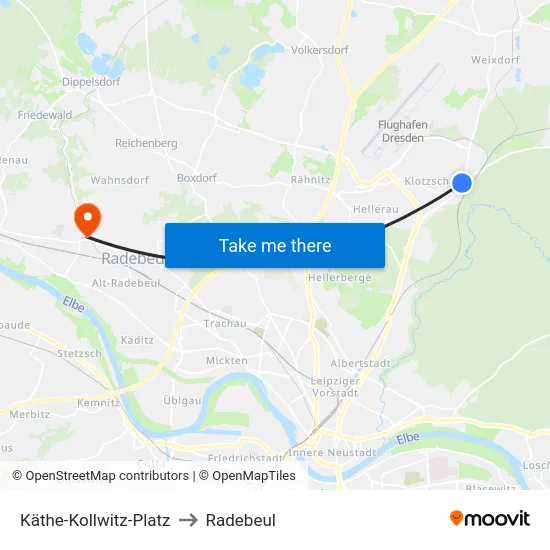Käthe-Kollwitz-Platz to Radebeul map