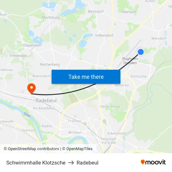 Schwimmhalle Klotzsche to Radebeul map