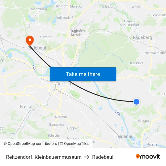 Reitzendorf, Kleinbauernmuseum to Radebeul map