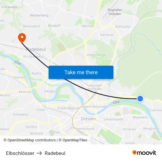 Elbschlösser to Radebeul map