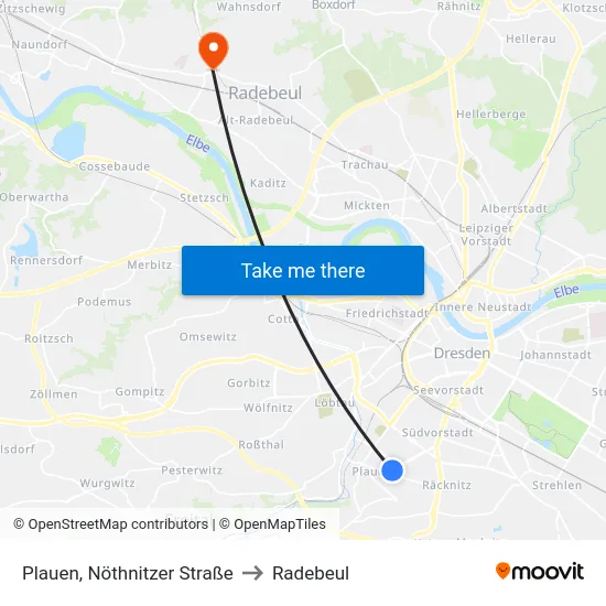 Plauen, Nöthnitzer Straße to Radebeul map