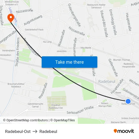 Radebeul-Ost to Radebeul map