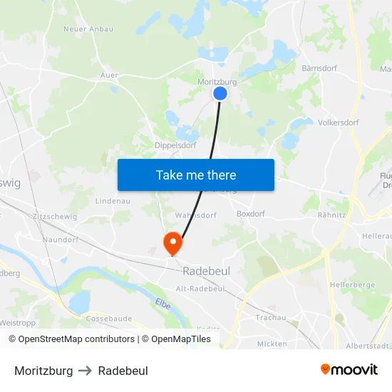 Moritzburg to Radebeul map