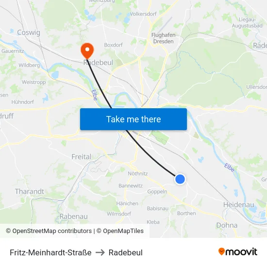Fritz-Meinhardt-Straße to Radebeul map