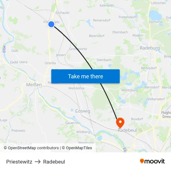Priestewitz to Radebeul map