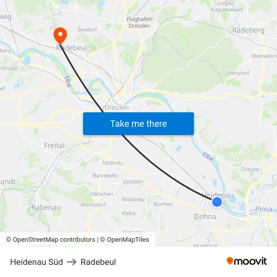Heidenau Süd to Radebeul map