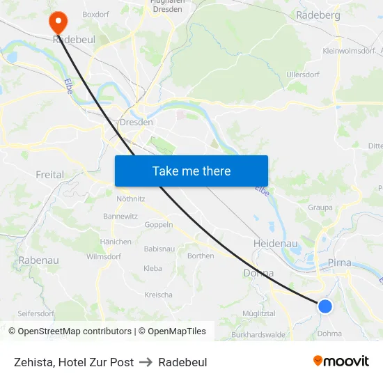 Zehista, Hotel Zur Post to Radebeul map