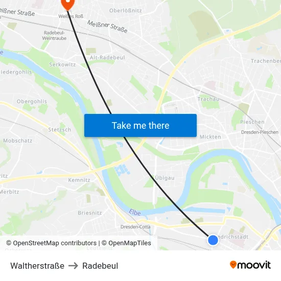 Waltherstraße to Radebeul map
