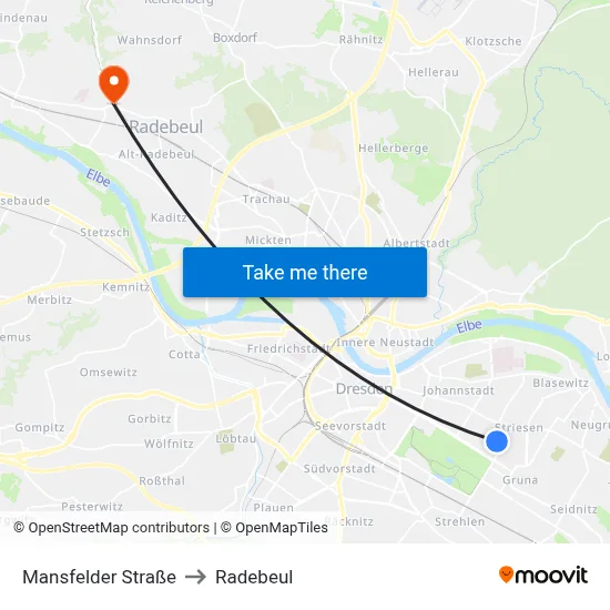 Mansfelder Straße to Radebeul map