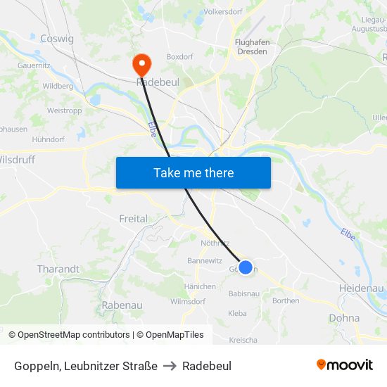 Goppeln, Leubnitzer Straße to Radebeul map