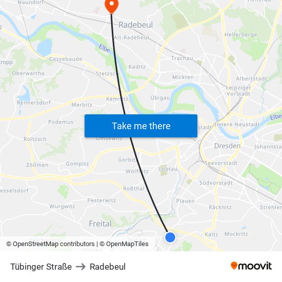 Tübinger Straße to Radebeul map