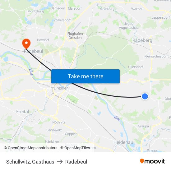 Schullwitz, Gasthaus to Radebeul map