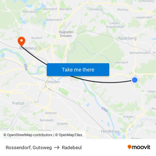 Rossendorf, Gutsweg to Radebeul map