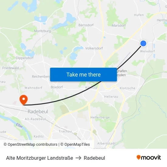 Alte Moritzburger Landstraße to Radebeul map