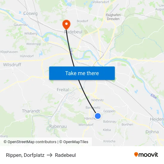 Rippen, Dorfplatz to Radebeul map