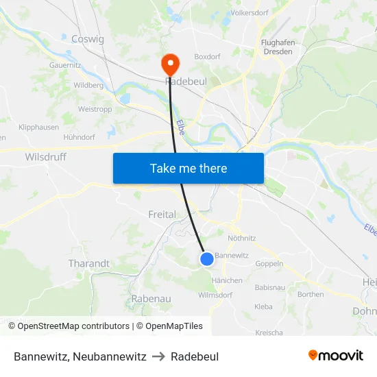 Bannewitz, Neubannewitz to Radebeul map