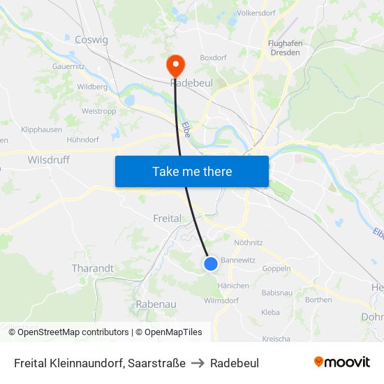 Freital Kleinnaundorf, Saarstraße to Radebeul map